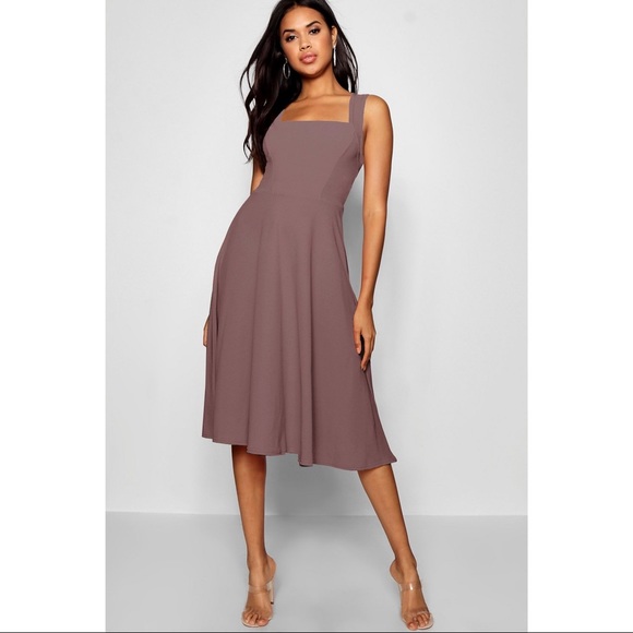 square neck midi skater dress